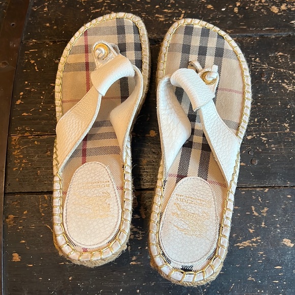 Burberry Shoes | Burberry Check Espadrille Wedge Sandals | Color: Tan/white sz40 - Picture 3 of 7